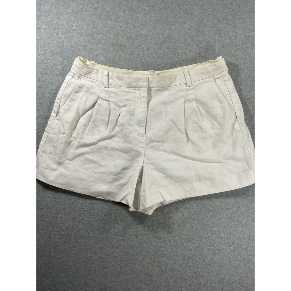 J.Crew Womens White Pleated Linen Blend Shorts Size 12 High Rise Summer 2451